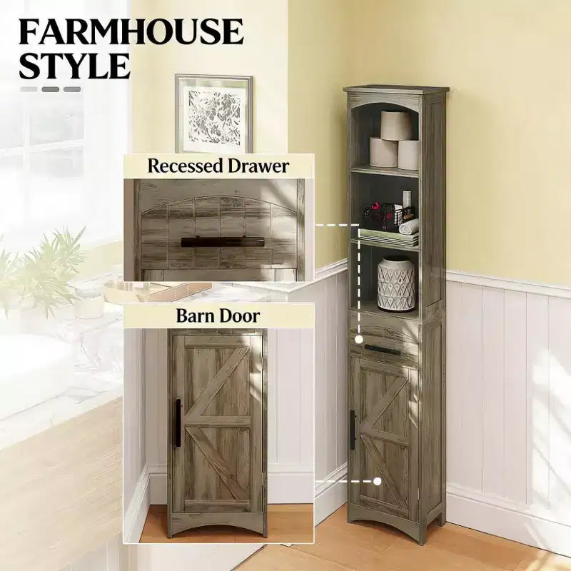 Armoire de rangement de salle de bain haute et étroite de style maison de campagne