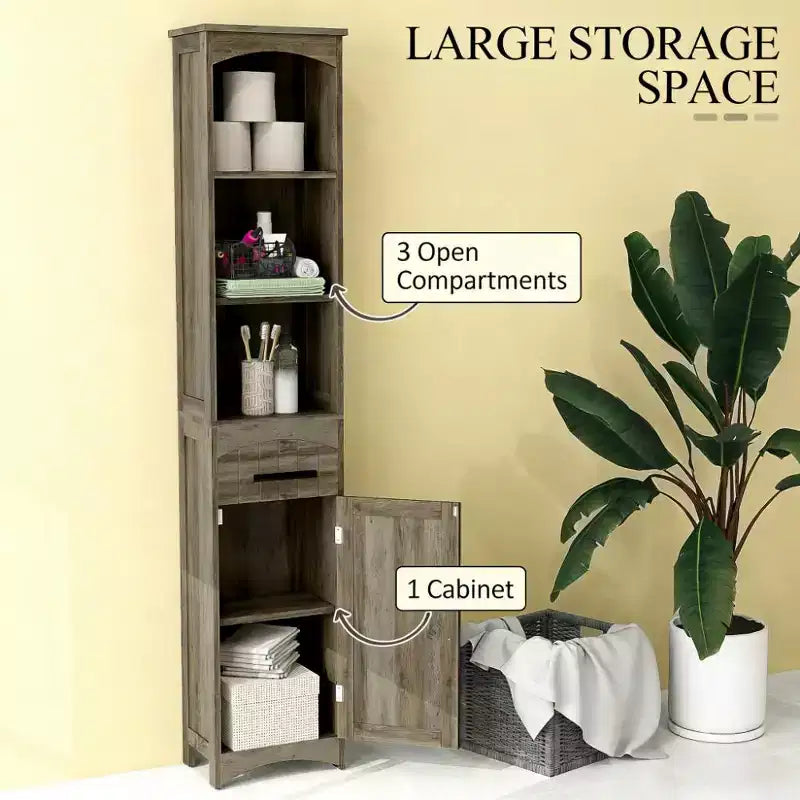 Armoire de rangement de salle de bain haute et étroite de style maison de campagne