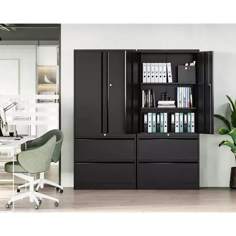 Aktenschrank für das Homeoffice, Metall-Aufbewahrungsset, 1 Stück - mit verstellbaren Einlegeböden, Schloss und 2 Schubladen