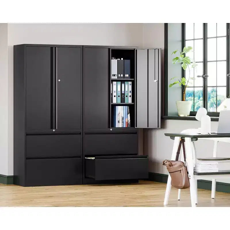Aktenschrank für das Homeoffice, Metall-Aufbewahrungsset, 1 Stück - mit verstellbaren Einlegeböden, Schloss und 2 Schubladen
