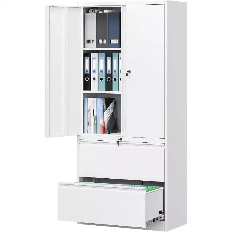 Aktenschrank für das Homeoffice, Metall-Aufbewahrungsset, 1 Stück - mit verstellbaren Einlegeböden, Schloss und 2 Schubladen