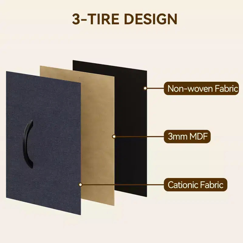 Commode à 15 tiroirs avec plateau en bois, structure métallique et paniers en tissu, meuble de rangement